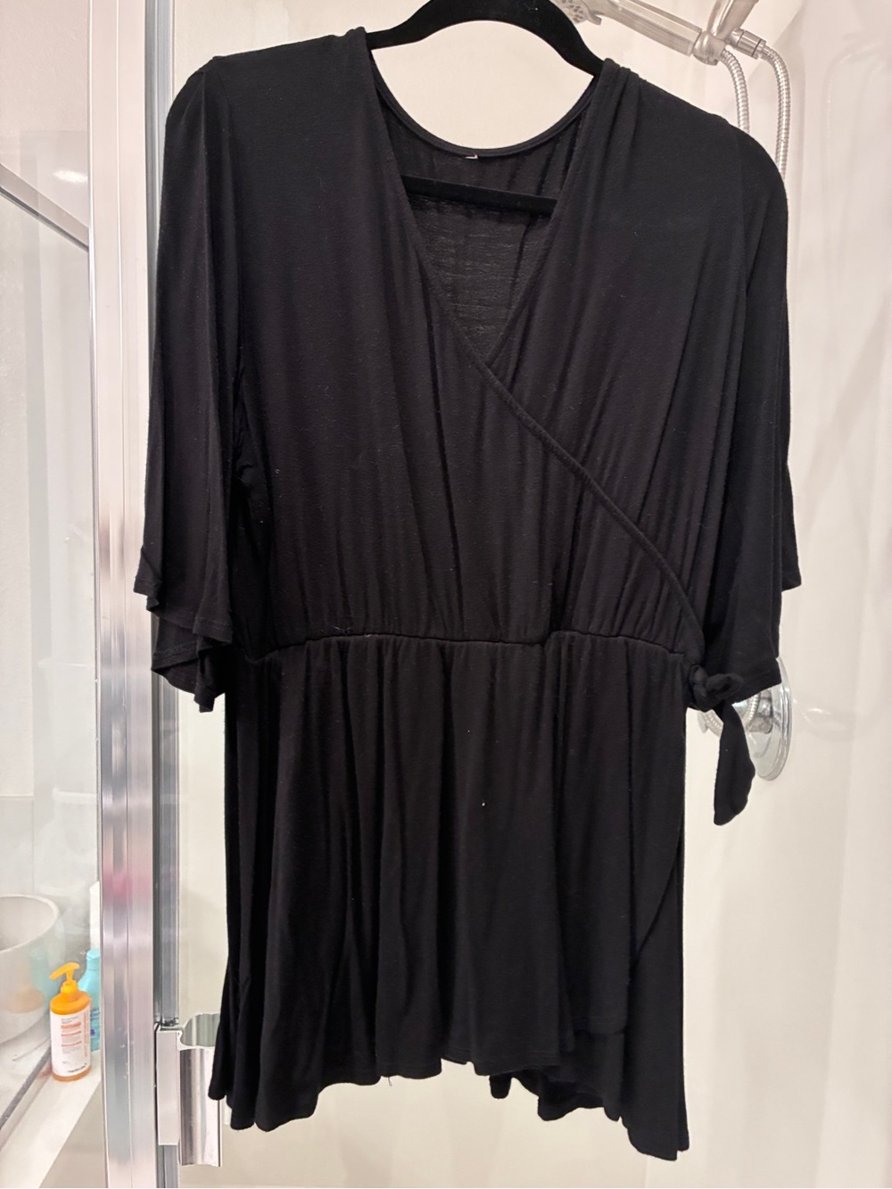 Black Wrap-Front Short Sleeve Tunic